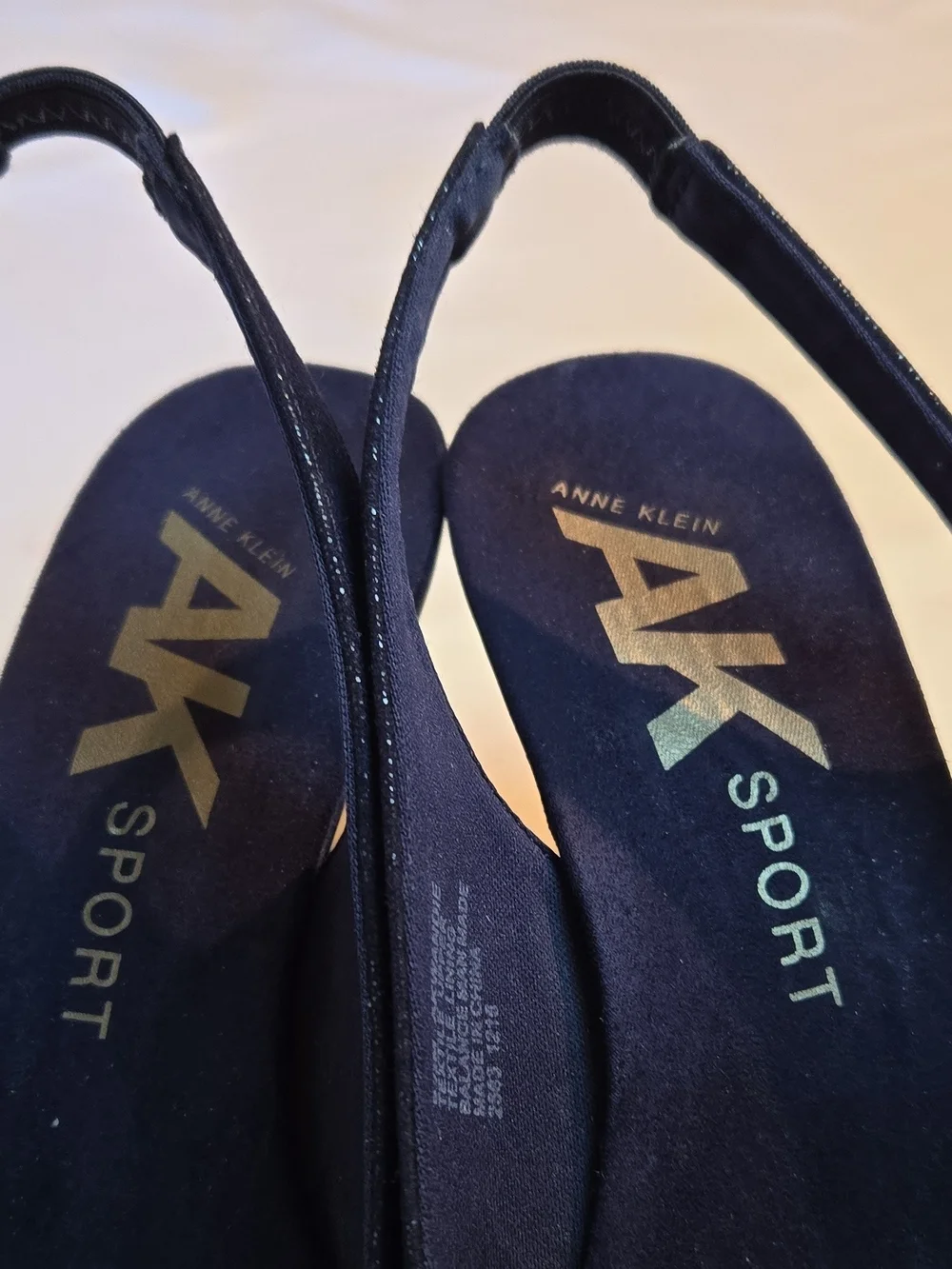 Anne Klein Blue Wedge Slingback Sandals with Gold Accent